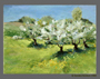 Early Green With Blossoms, en plein air, pastel on Wallis